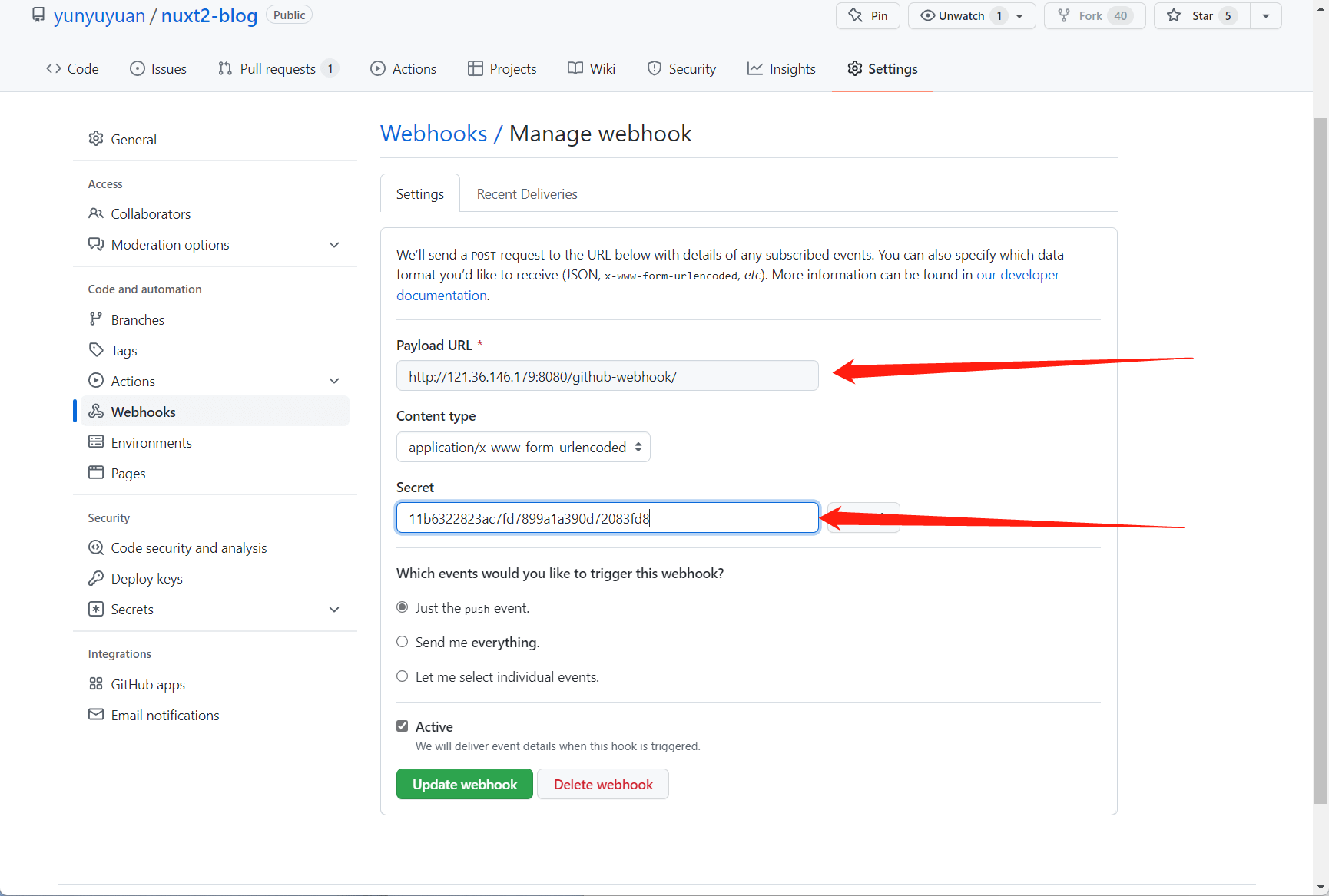 github webhook